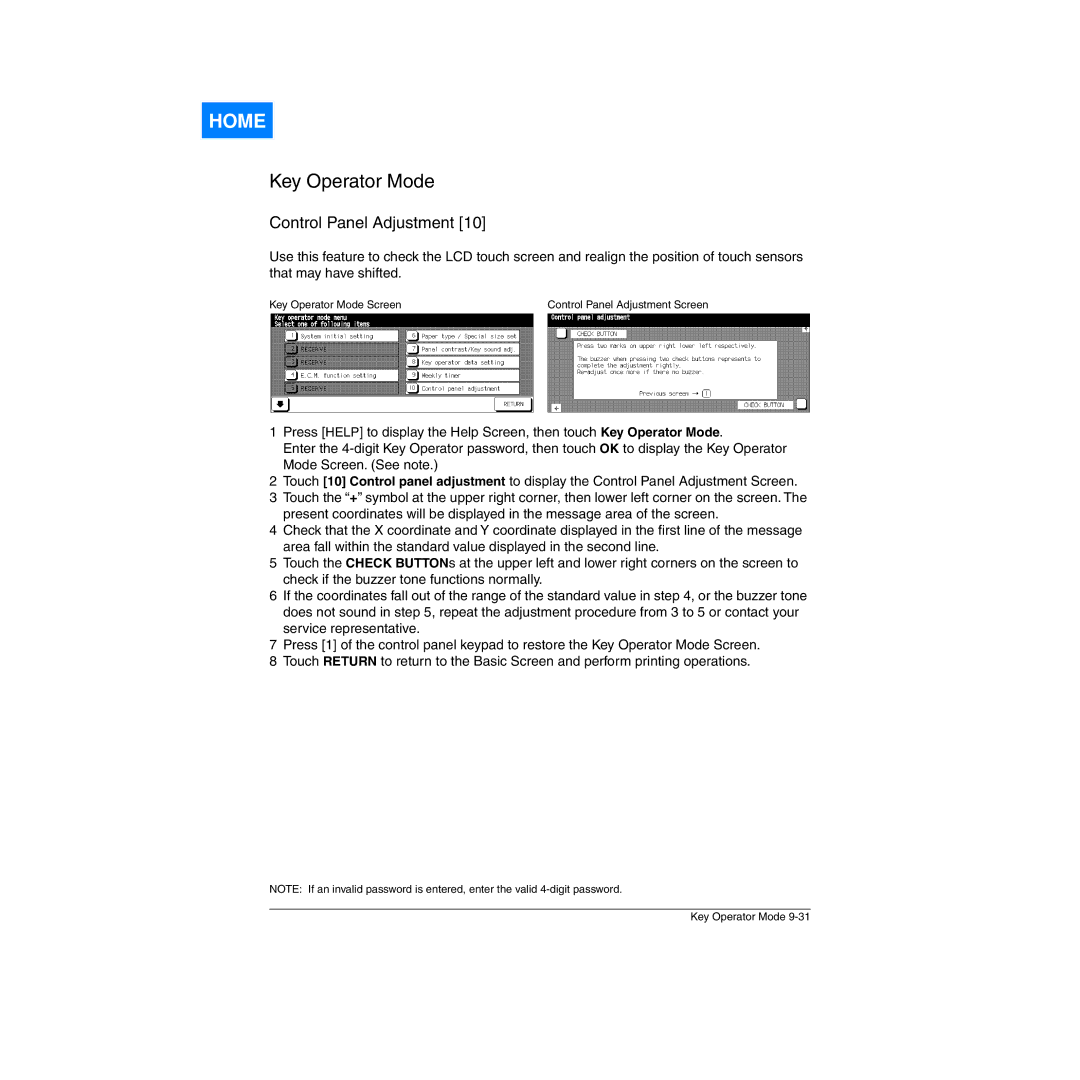 Konica Minolta Network Printer manual Control Panel Adjustment 