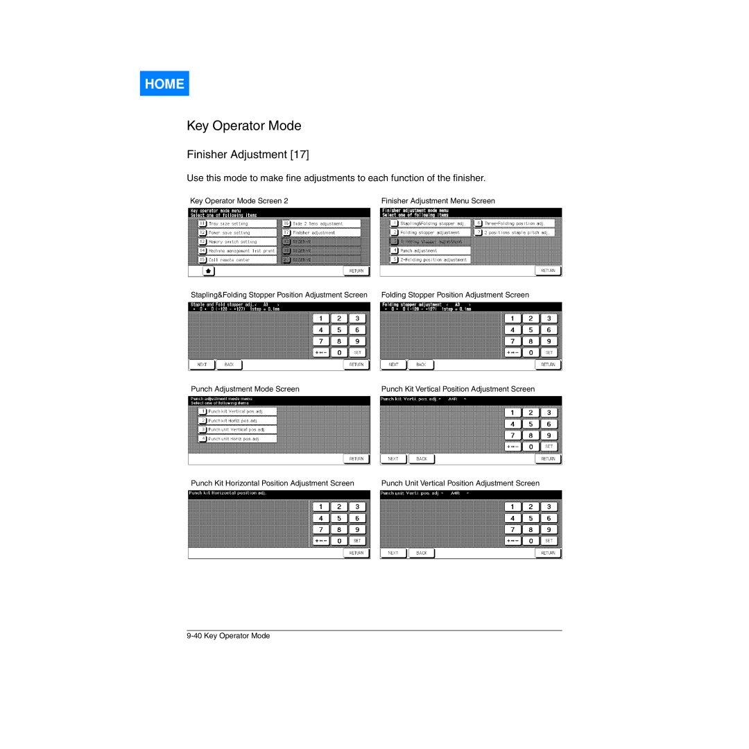 Konica Minolta Network Printer manual Stapling&Folding Stopper Position Adjustment Screen 