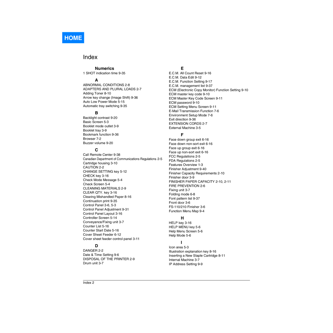 Konica Minolta Network Printer manual Numerics, Abnormal Conditions Adapters and Plural Loads 