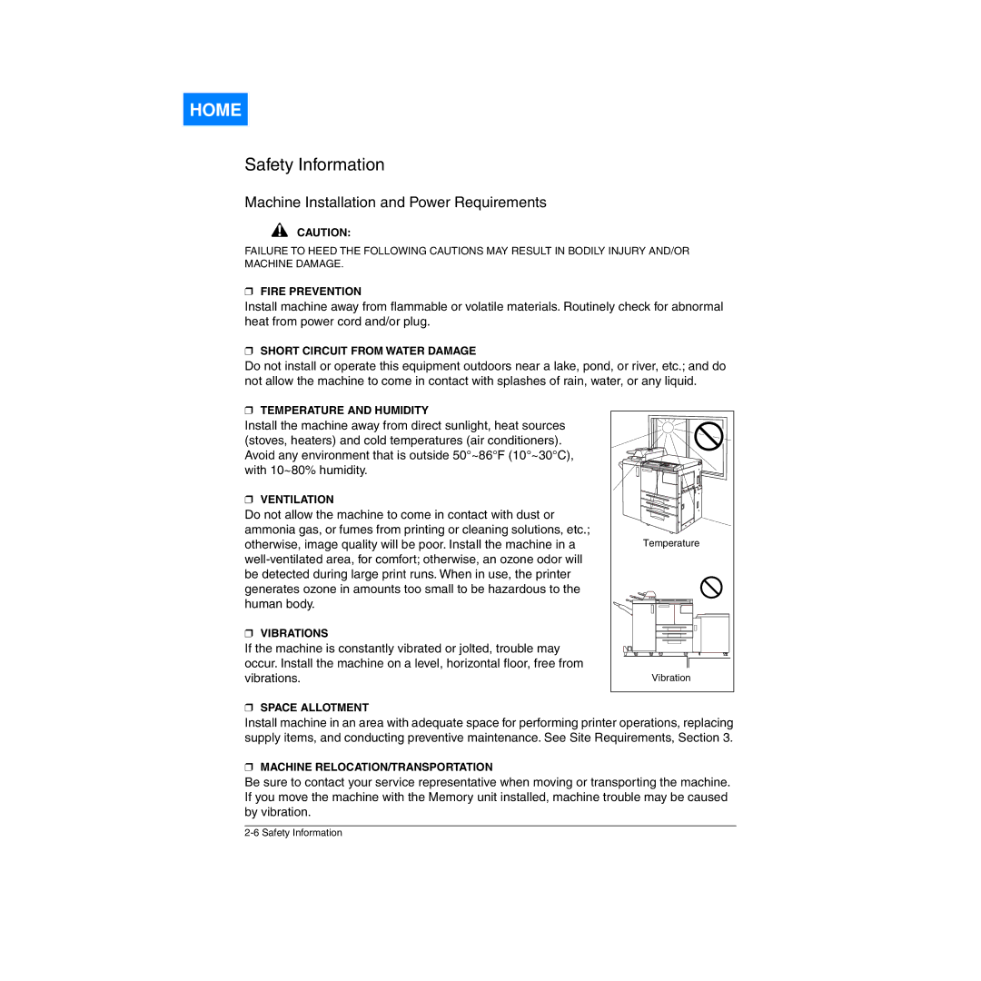 Konica Minolta Network Printer manual Machine Installation and Power Requirements 