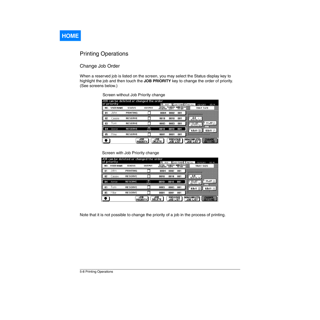 Konica Minolta Network Printer manual Change Job Order 