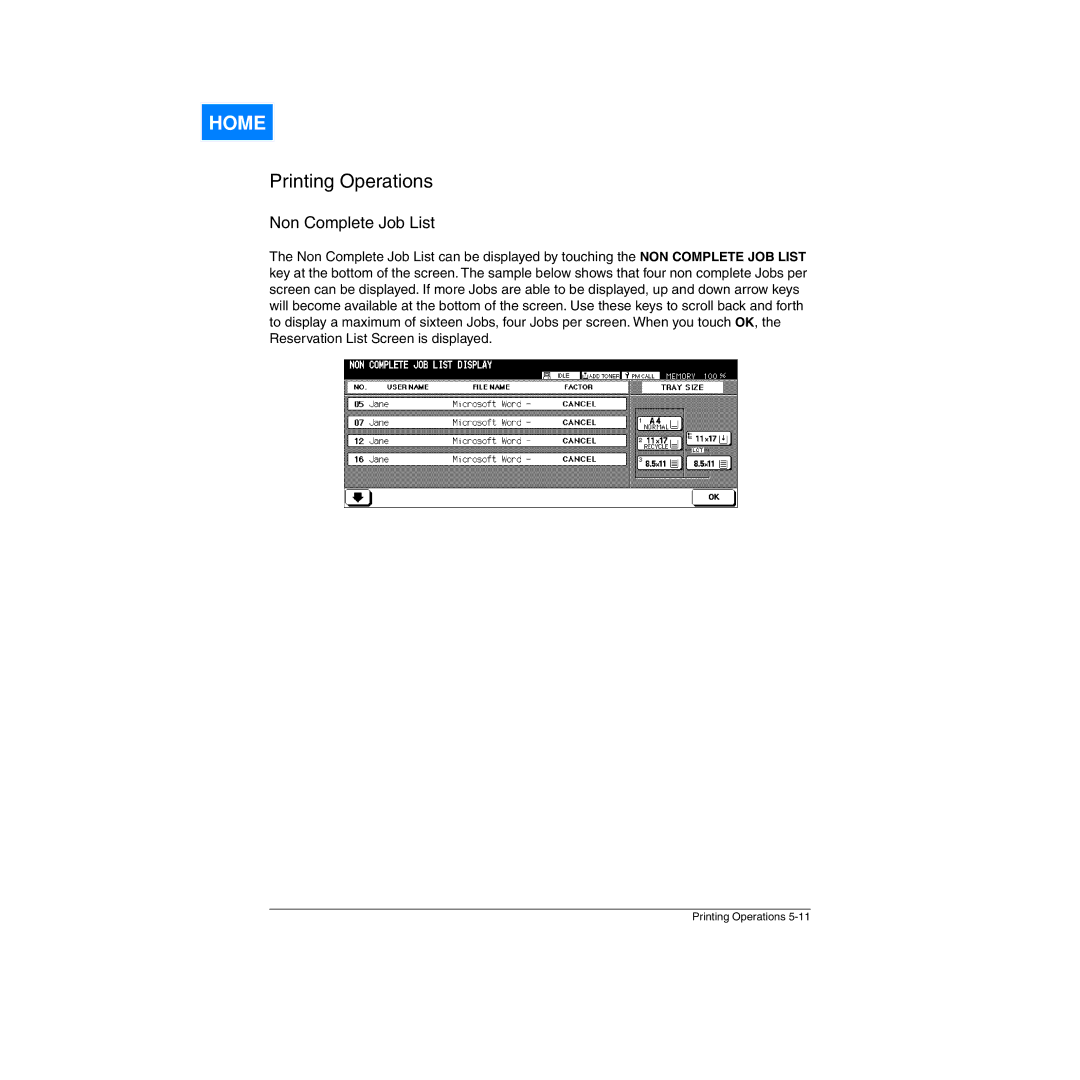 Konica Minolta Network Printer manual Non Complete Job List 