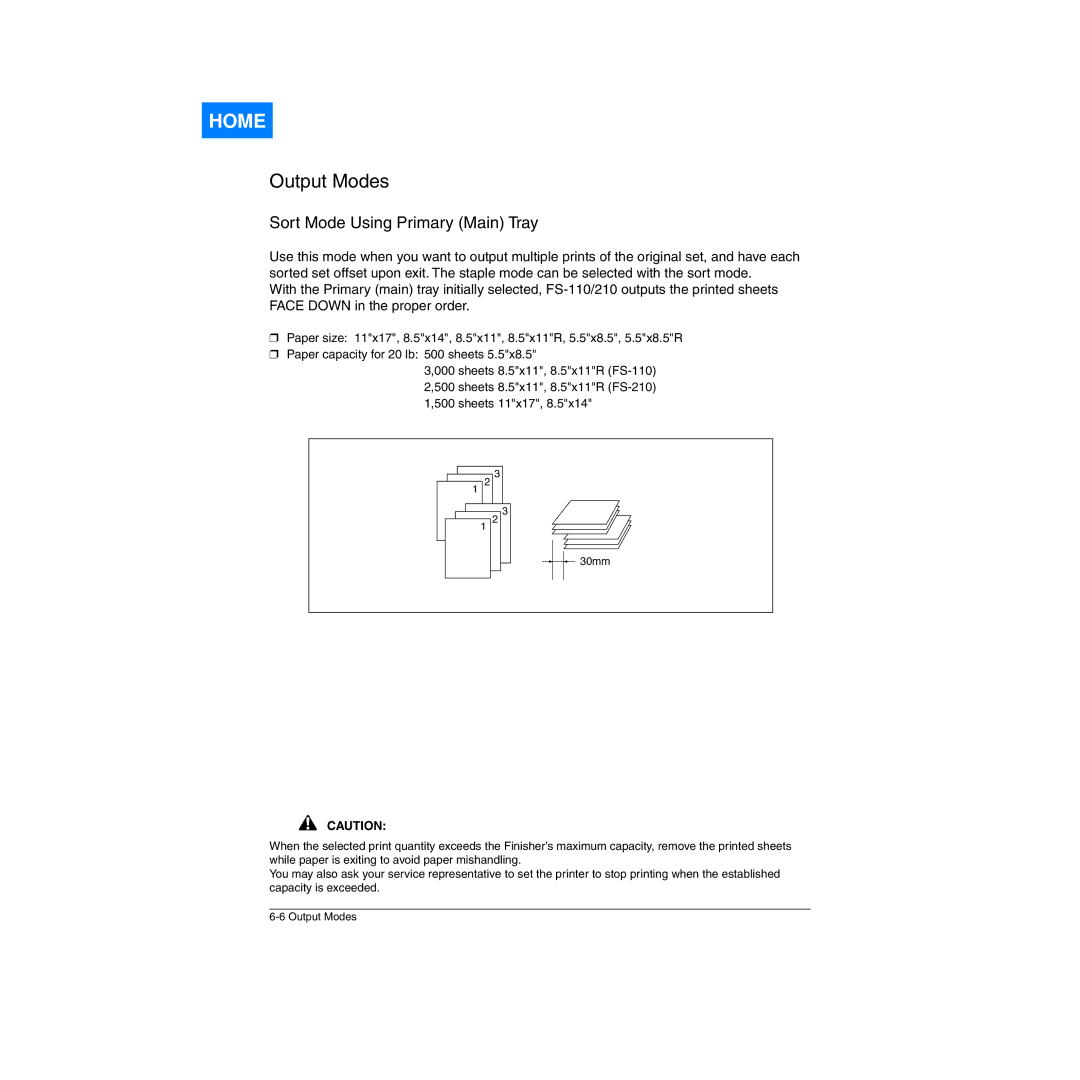 Konica Minolta Network Printer manual Sort Mode Using Primary Main Tray 