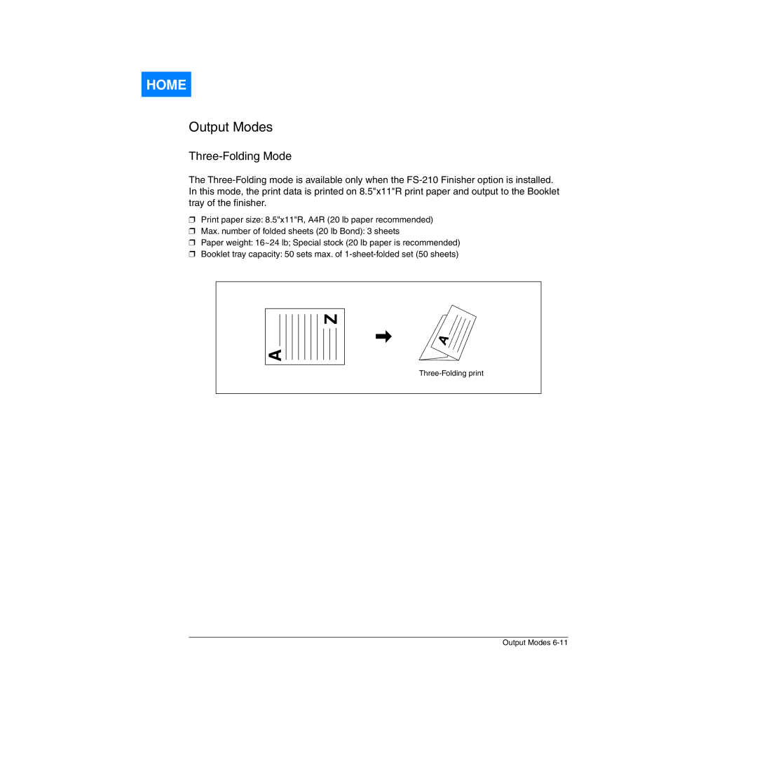 Konica Minolta Network Printer manual Three-Folding print Output Modes 