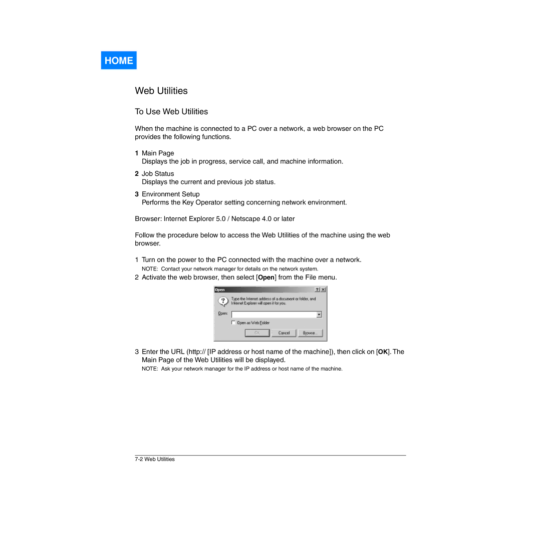 Konica Minolta Network Printer manual To Use Web Utilities 