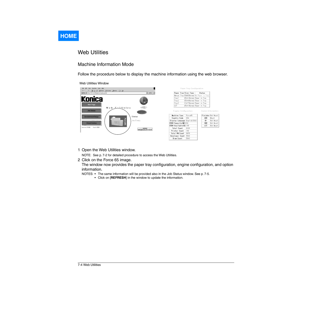 Konica Minolta Network Printer manual Machine Information Mode 