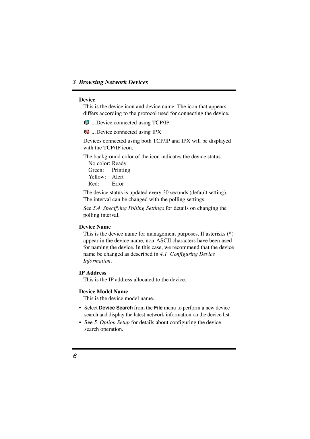 Konica Minolta Network Setup user manual Device Name, IP Address, Device Model Name 