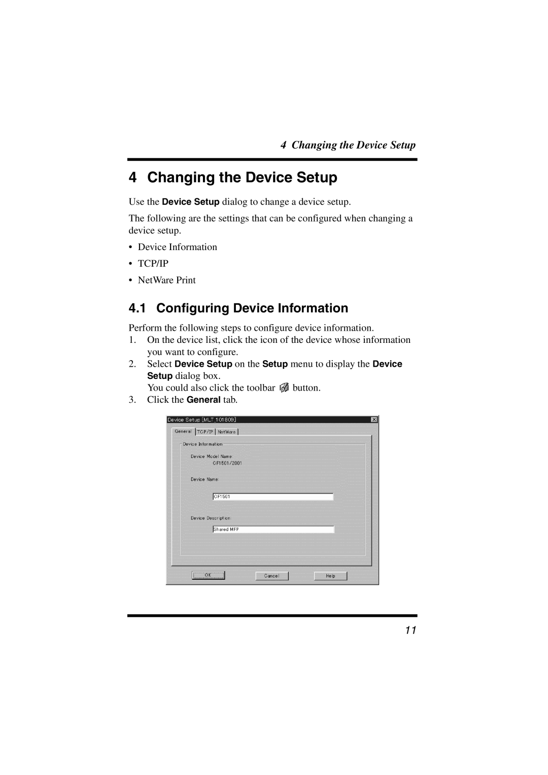 Konica Minolta Network Setup user manual Changing the Device Setup, Configuring Device Information 