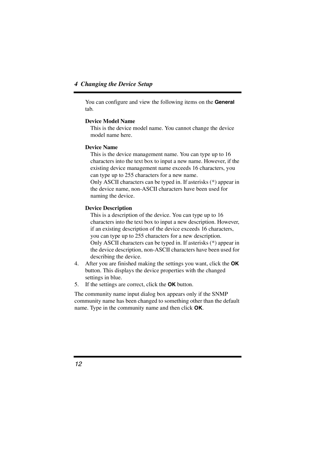 Konica Minolta Network Setup user manual Device Model Name, Device Description 