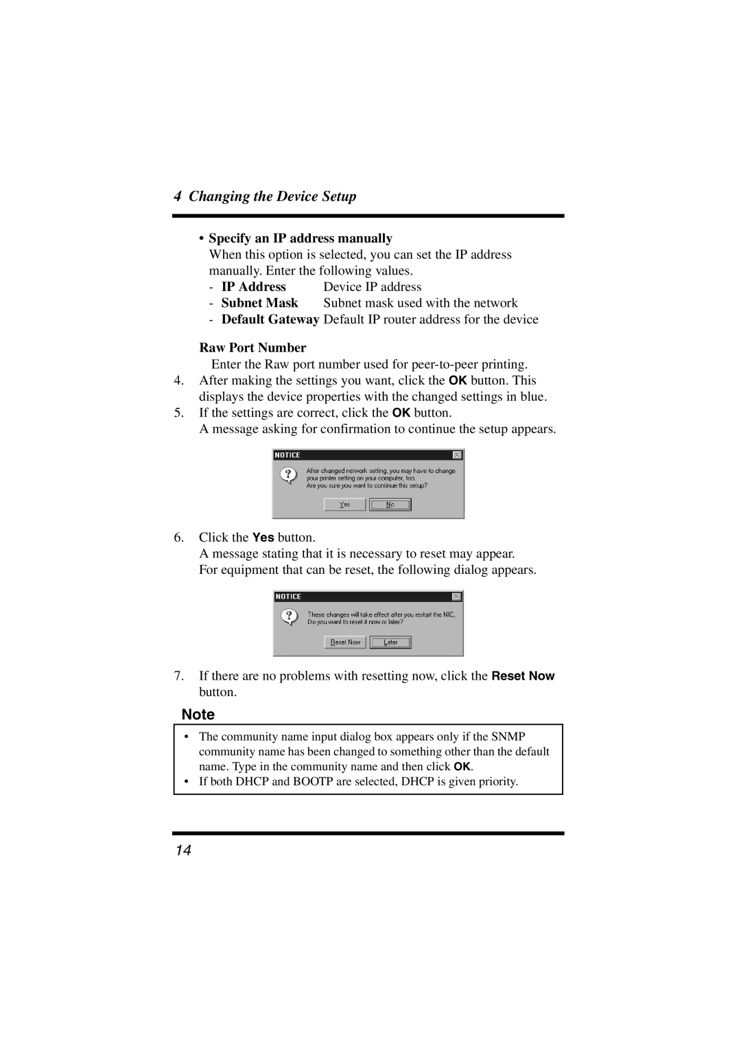 Konica Minolta Network Setup user manual Specify an IP address manually, Raw Port Number 