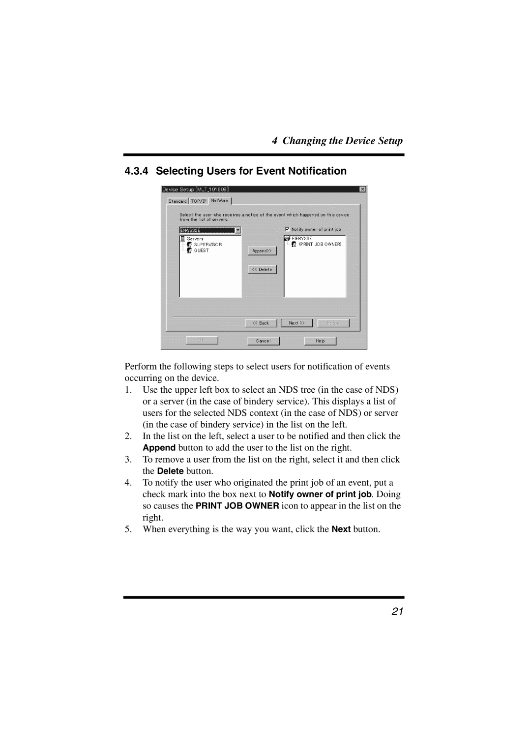 Konica Minolta Network Setup user manual Selecting Users for Event Notification 