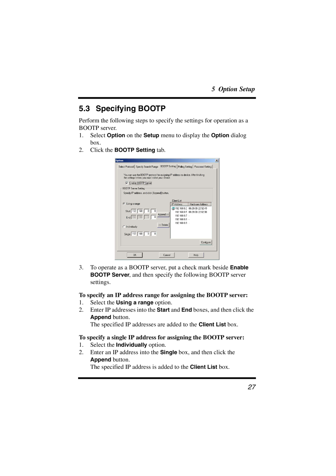 Konica Minolta Network Setup user manual Specifying Bootp 