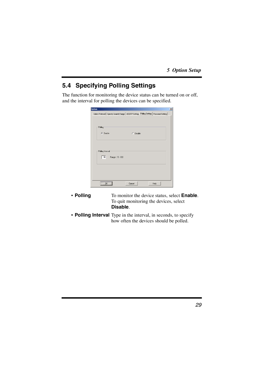 Konica Minolta Network Setup user manual Specifying Polling Settings, Disable 