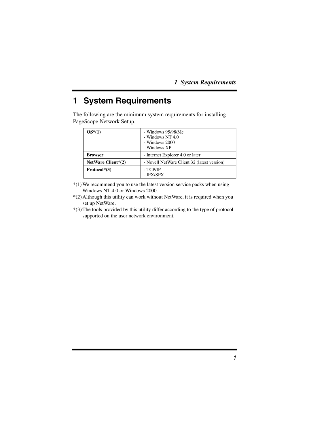 Konica Minolta Network Setup user manual System Requirements 