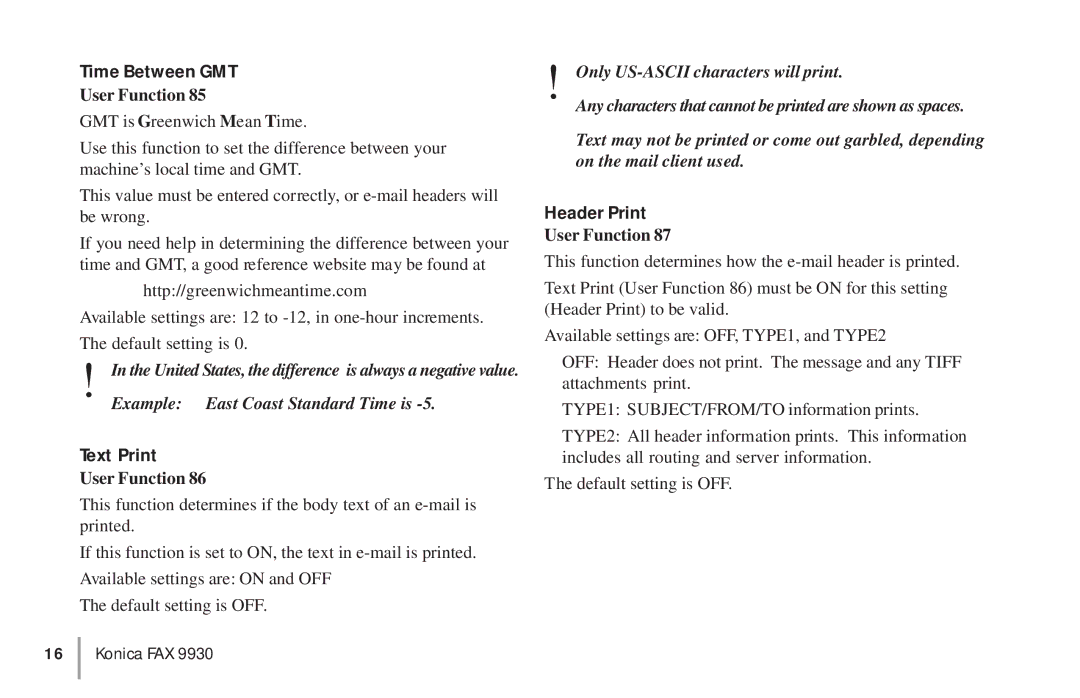 Konica Minolta OKIFAX 5950 manual Time Between GMT, Text Print, Header Print 
