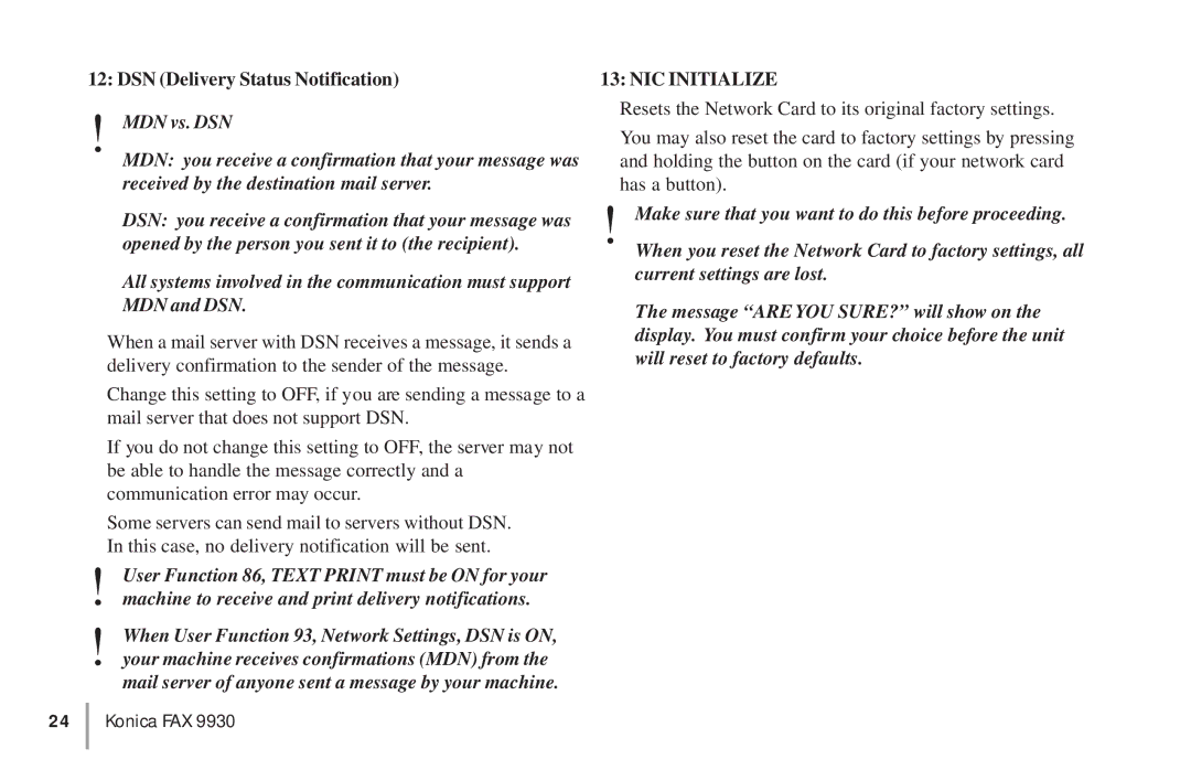 Konica Minolta OKIFAX 5950 manual DSN Delivery Status Notification, NIC Initialize 