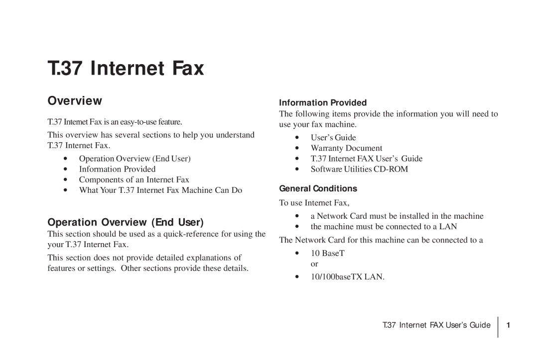 Konica Minolta OKIFAX 5950 manual Operation Overview End User, Information Provided, General Conditions 