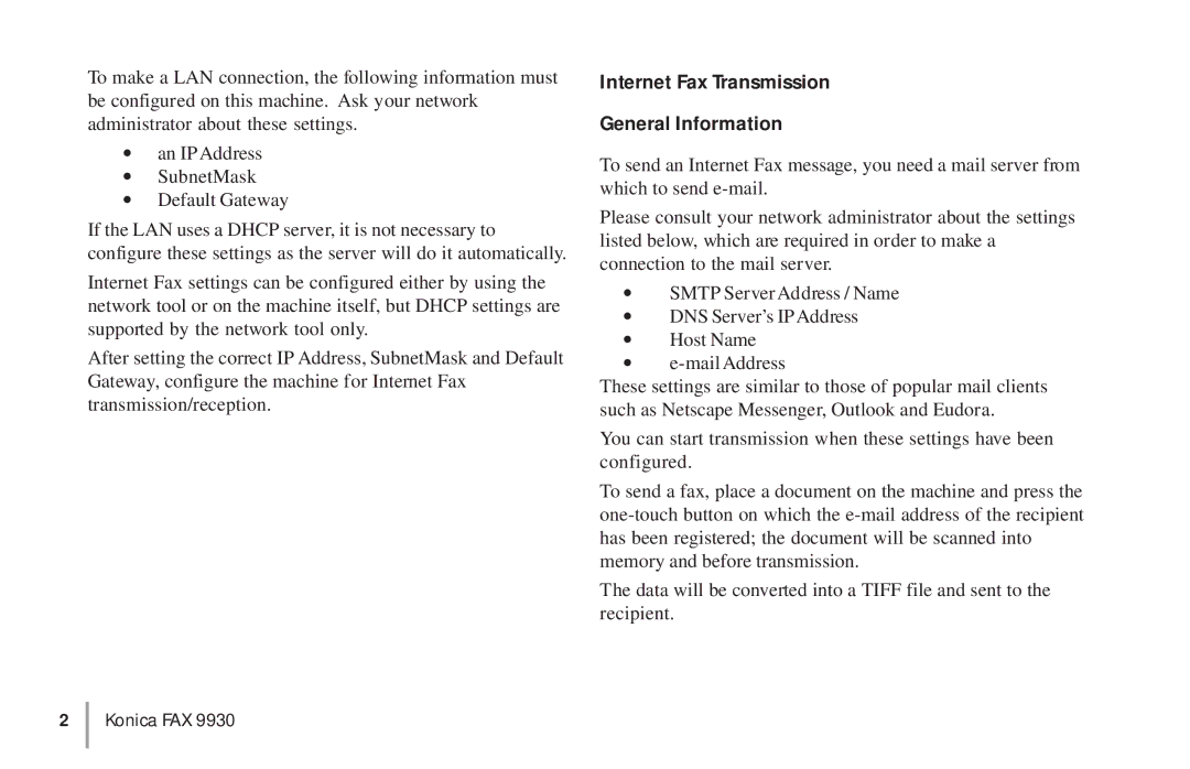 Konica Minolta OKIFAX 5950 manual Internet Fax Transmission General Information 