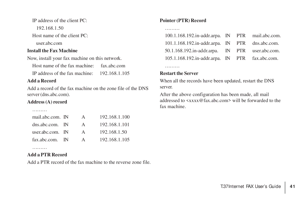 Konica Minolta OKIFAX 5950 Install the Fax Machine Add a Record, Address a record, Add a PTR Record, Pointer PTR Record 