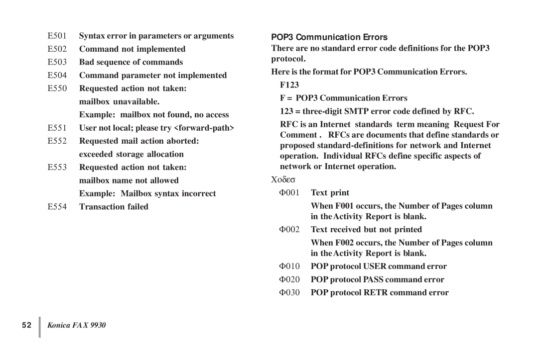 Konica Minolta OKIFAX 5950 manual POP3 Communication Errors 