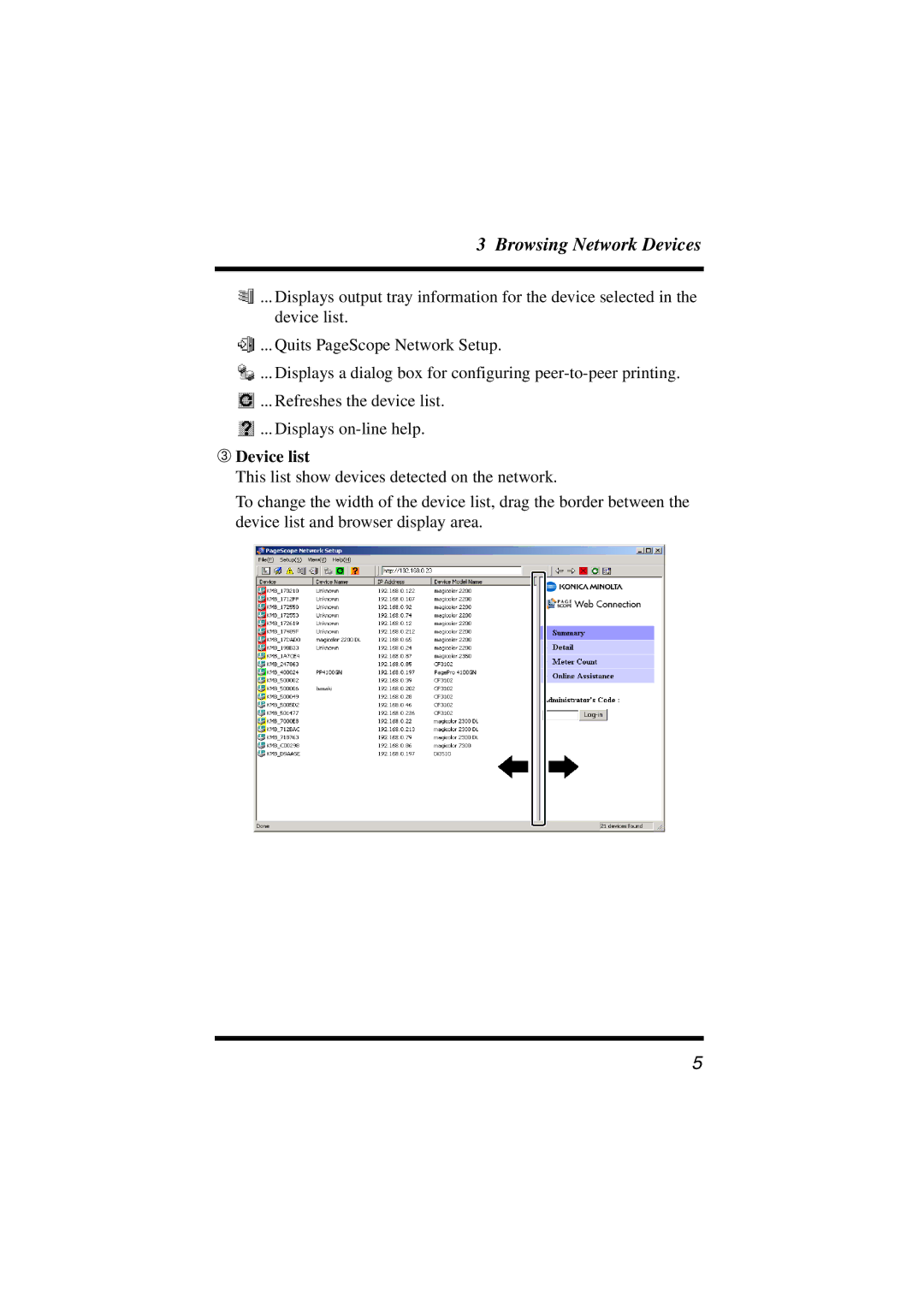 Konica Minolta PageScope user manual ➂ Device list 