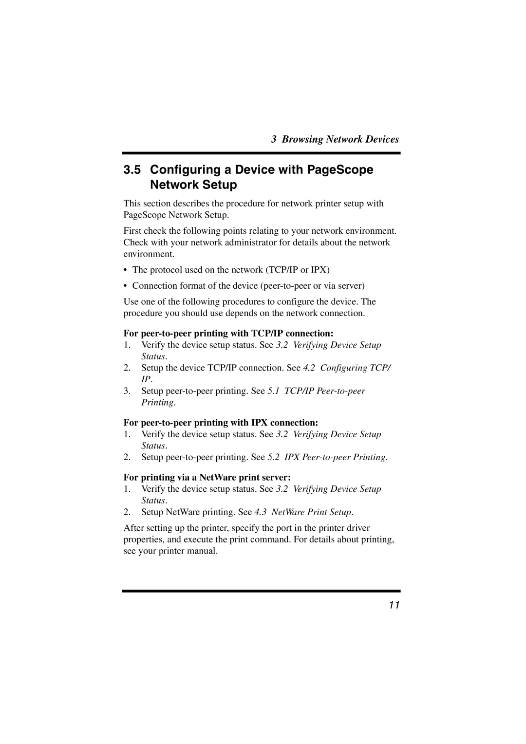 Konica Minolta Configuring a Device with PageScope Network Setup, For peer-to-peer printing with TCP/IP connection 