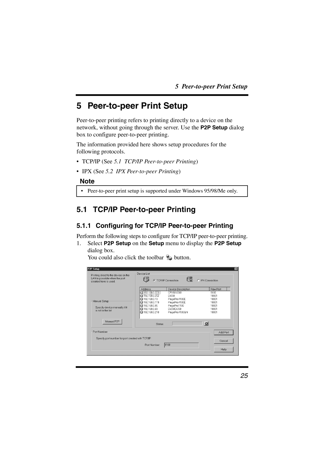 Konica Minolta PageScope user manual Peer-to-peer Print Setup, TCP/IP Peer-to-peer Printing 