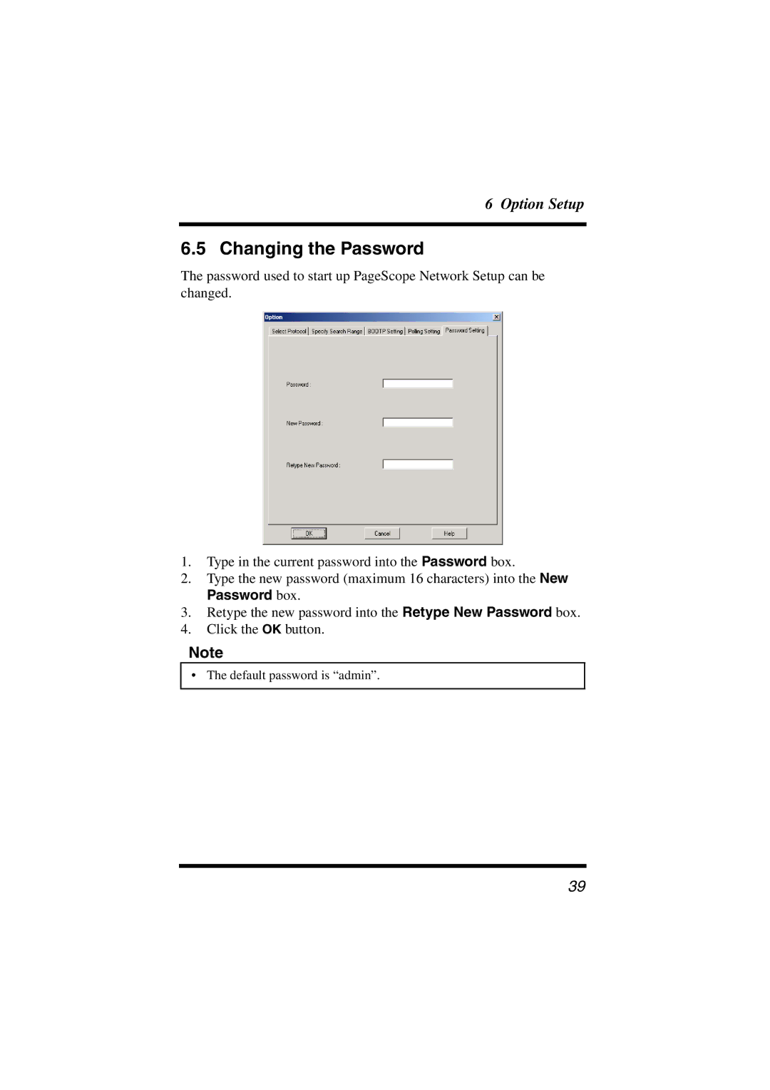 Konica Minolta PageScope user manual Changing the Password 