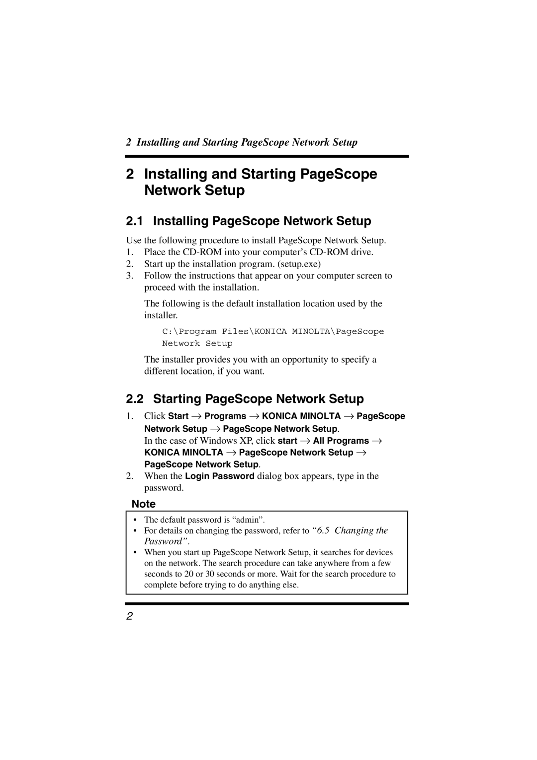 Konica Minolta user manual Installing and Starting PageScope Network Setup, Installing PageScope Network Setup 