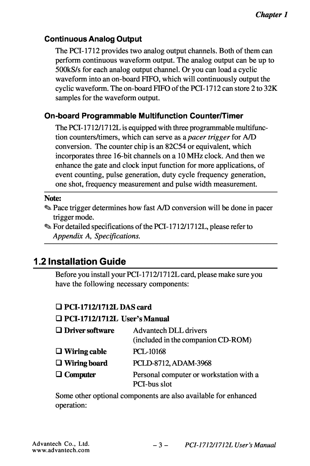 Konica Minolta PCI-1712L Installation Guide, q PCI-1712/1712L DAS card q PCI-1712/1712L User’s Manual, q Wiring cable 