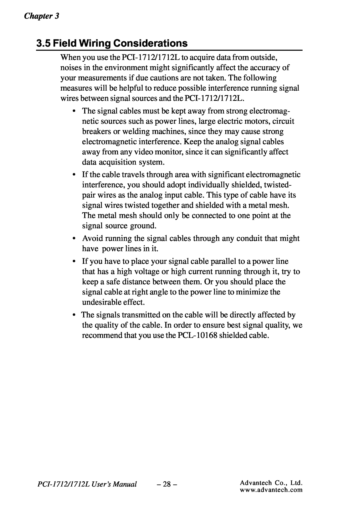 Konica Minolta PCI-1712L user manual Field Wiring Considerations 