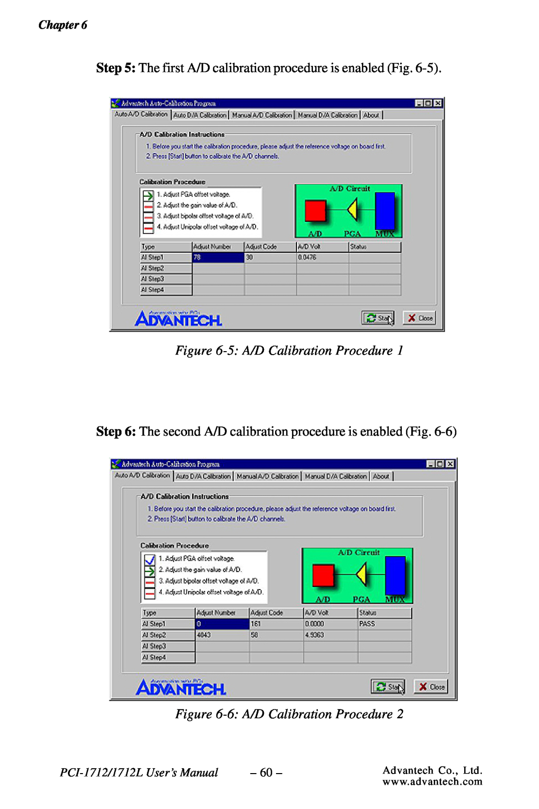Konica Minolta 5 A/D Calibration Procedure, 6 A/D Calibration Procedure, Chapter, PCI-1712/1712L User’s Manual 