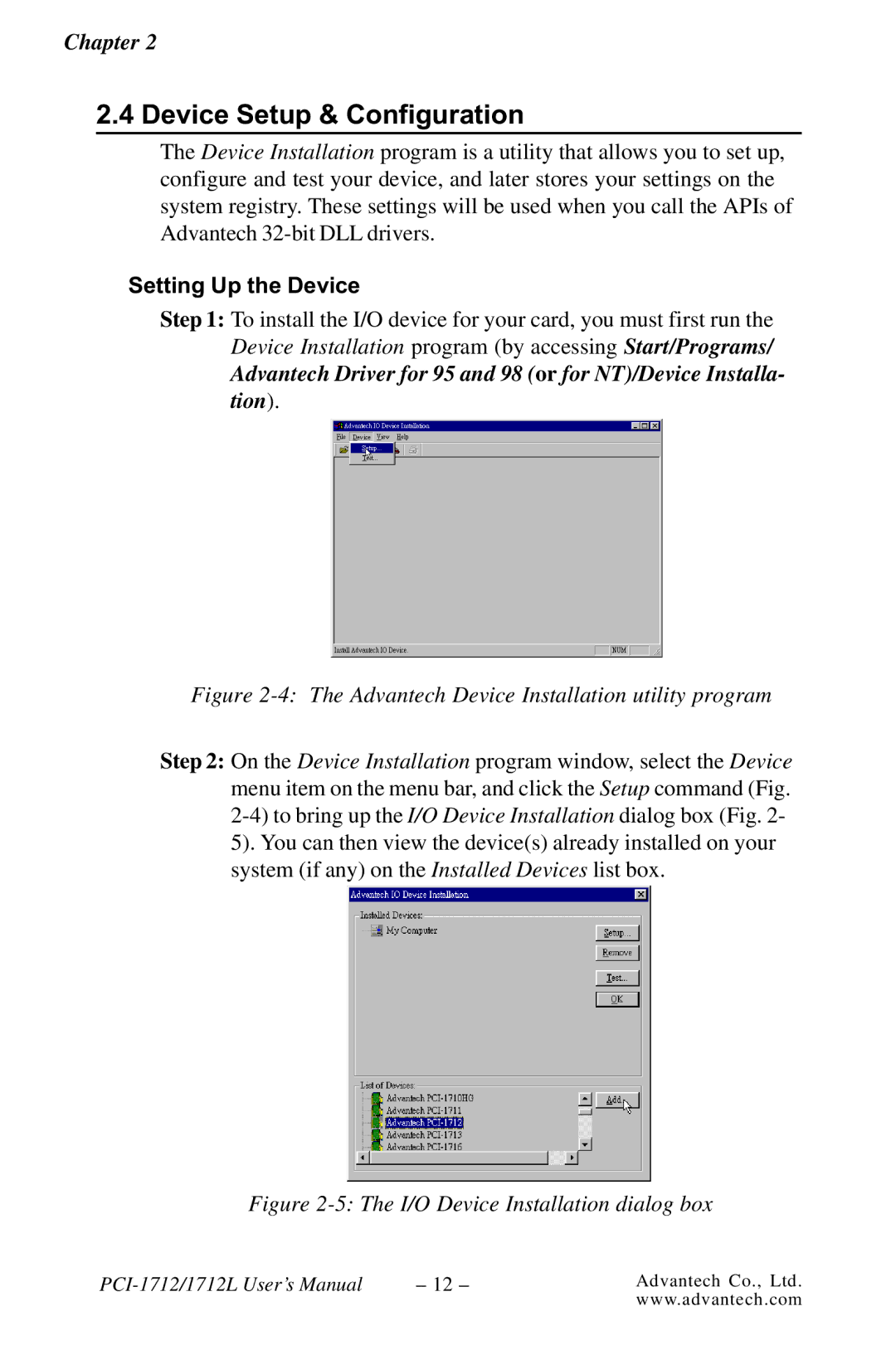 Konica Minolta PCI-1712L user manual Device Setup & Configuration, Setting Up the Device 