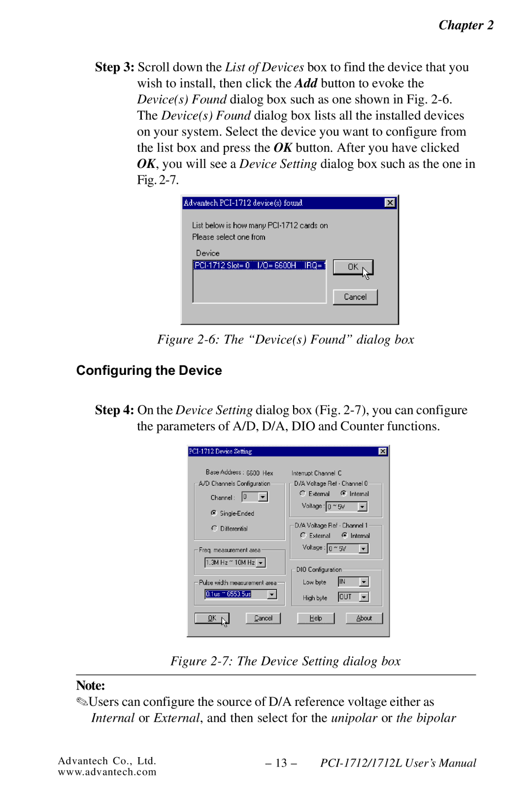 Konica Minolta PCI-1712L user manual Devices Found dialog box, Configuring the Device 