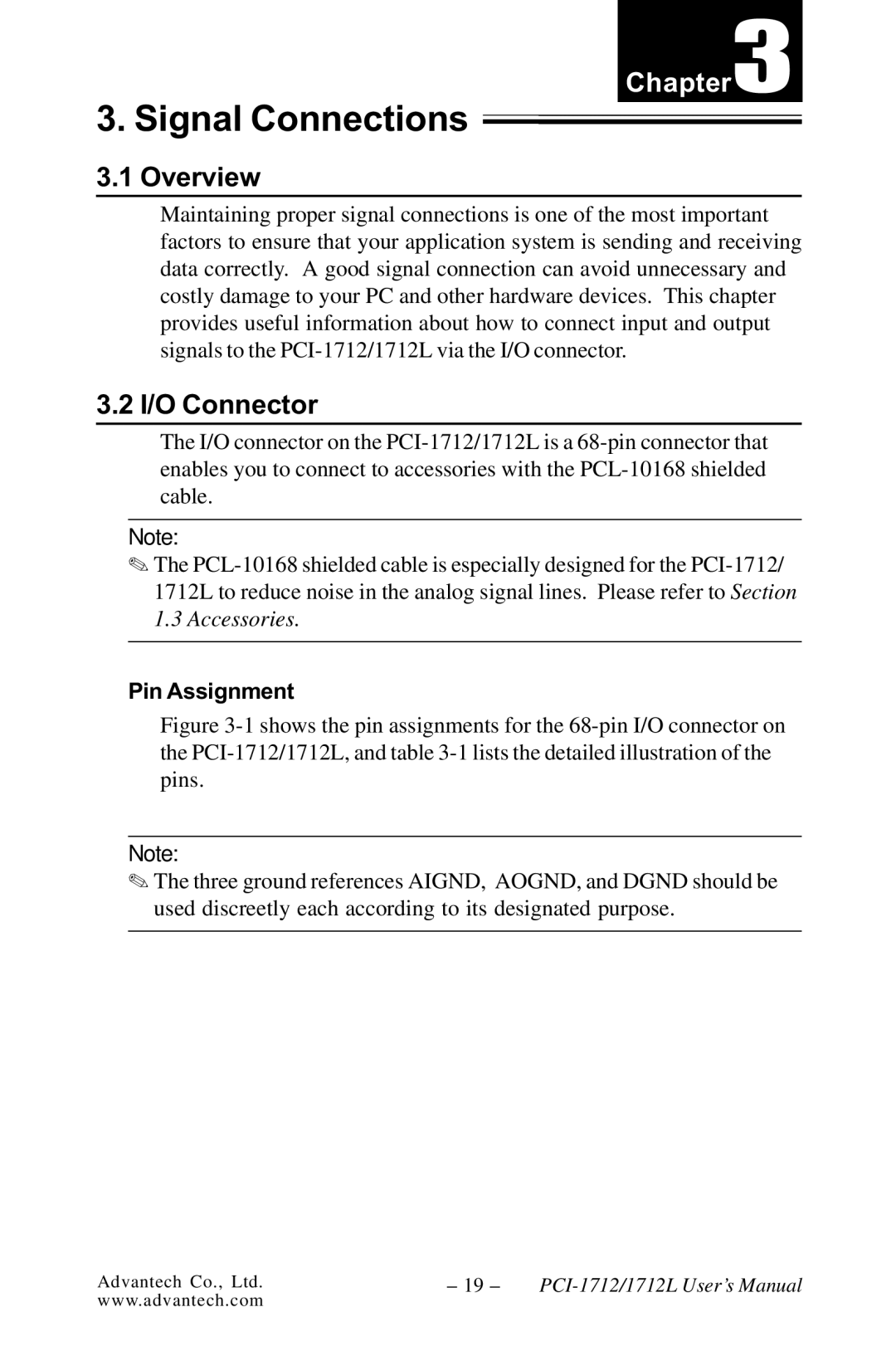 Konica Minolta PCI-1712L user manual Signal Connections, Overview, I/O Connector, Pin Assignment 