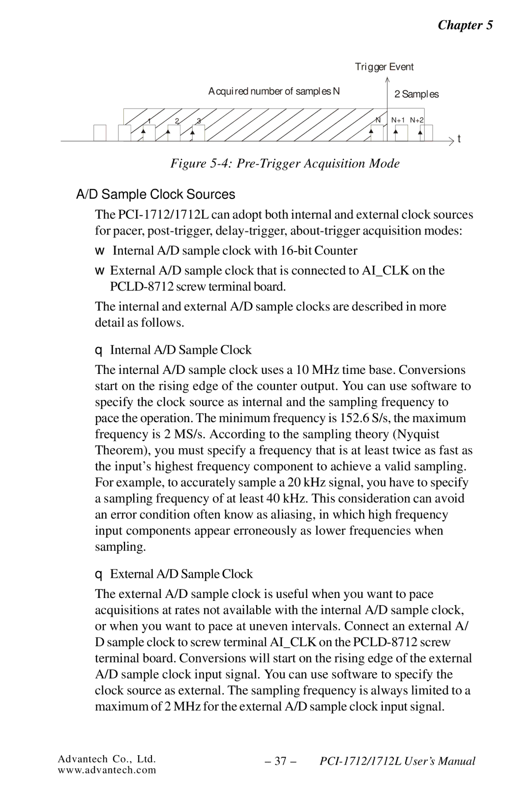 Konica Minolta PCI-1712L user manual Pre-Trigger Acquisition Mode, Sample Clock Sources 