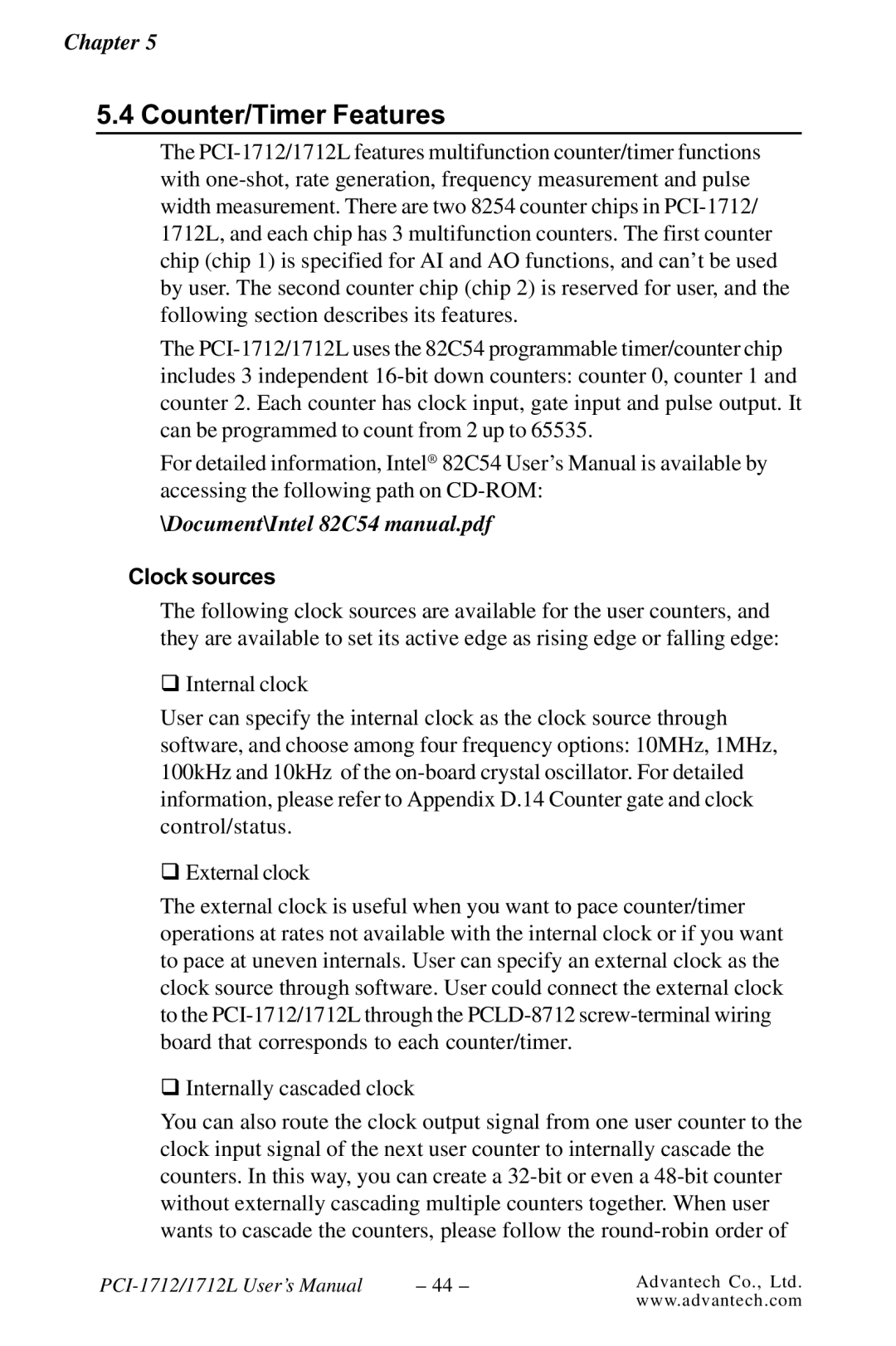 Konica Minolta PCI-1712L user manual Counter/Timer Features, Clock sources 