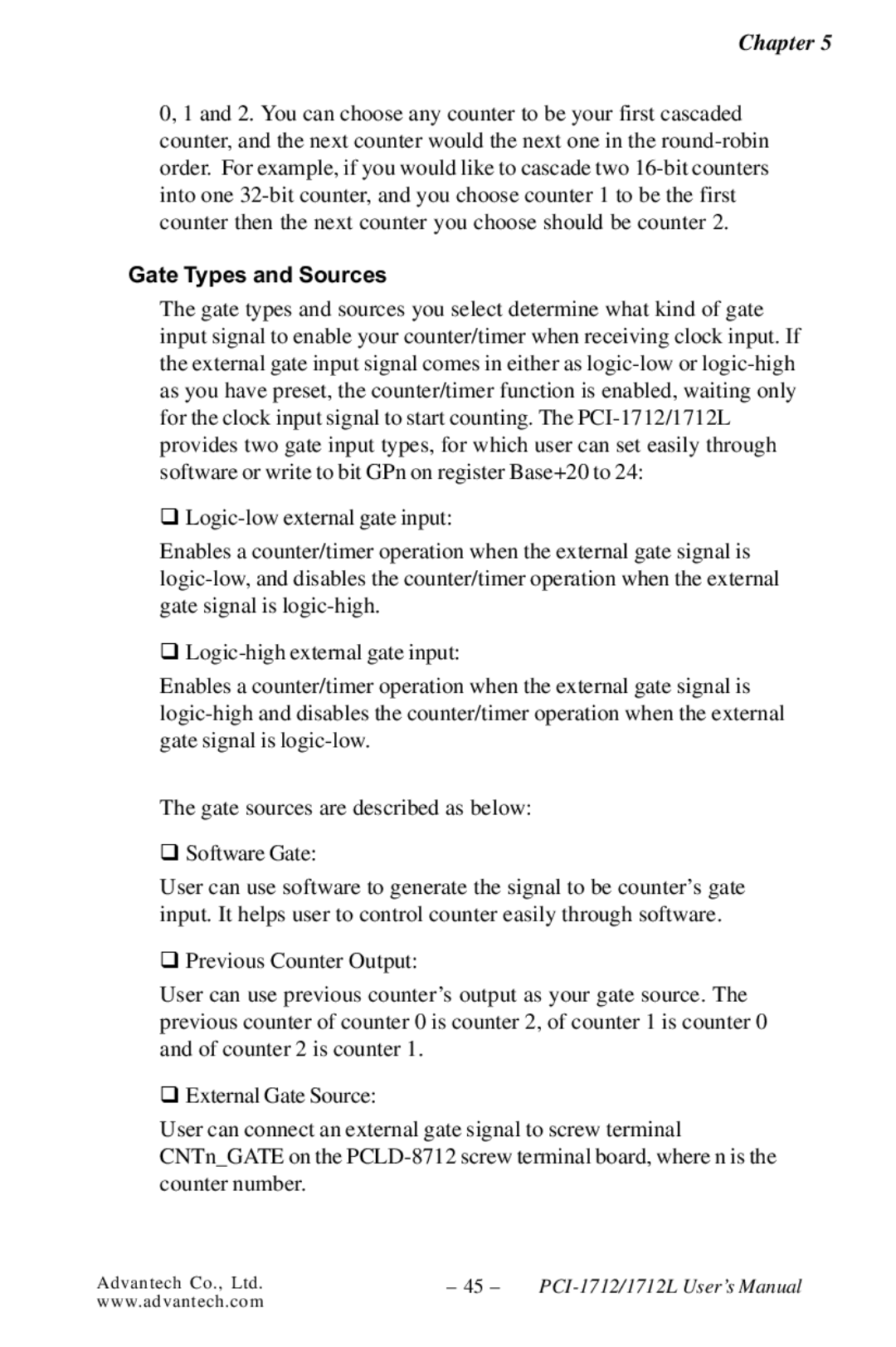 Konica Minolta PCI-1712L user manual Gate Types and Sources 