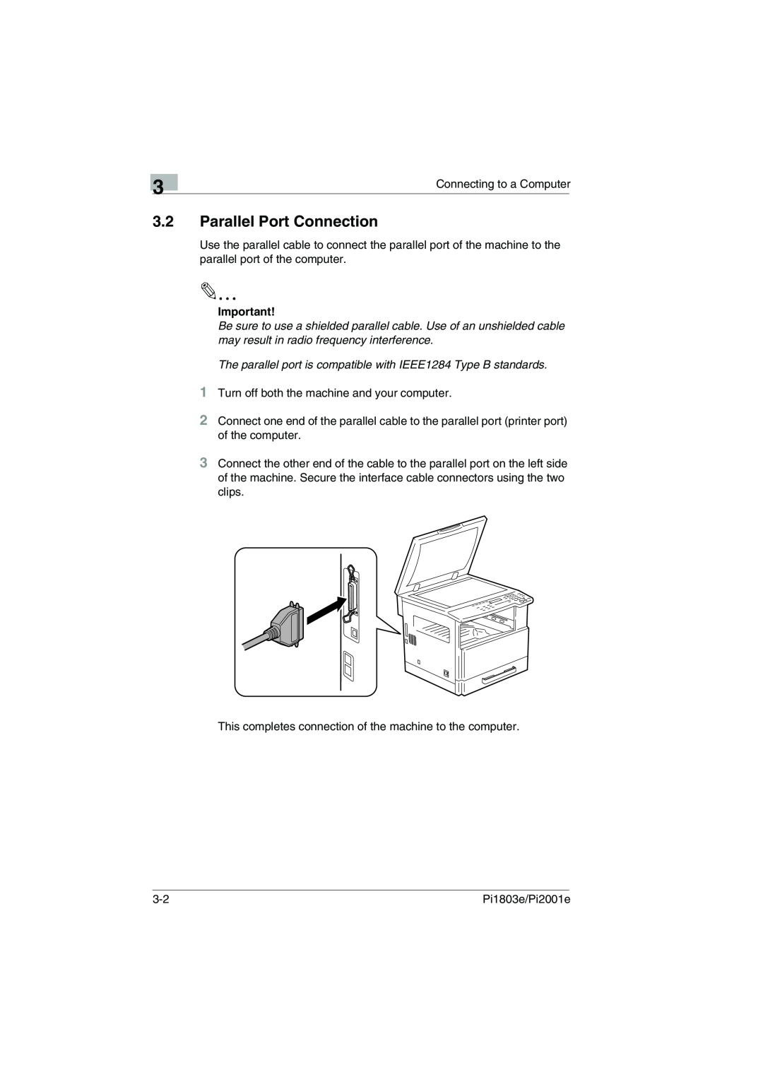 Konica Minolta Pi1803e, Pi2001e manual 3.2Parallel Port Connection 