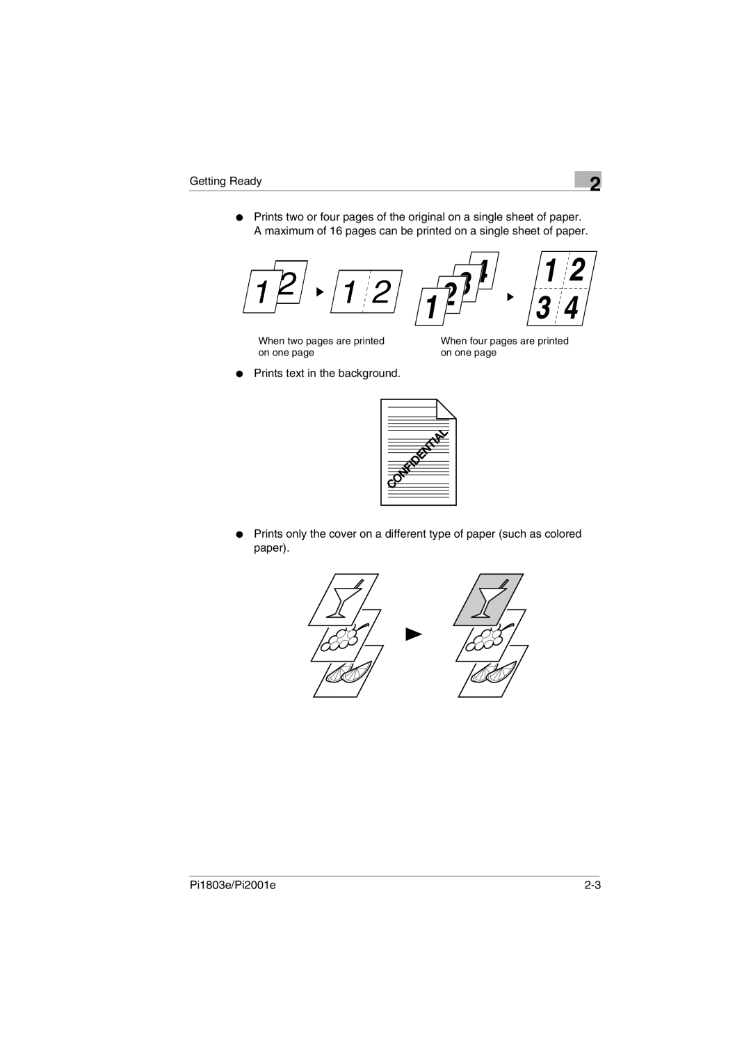 Konica Minolta Pi2001e, Pi1803e manual  Prints text in the background 