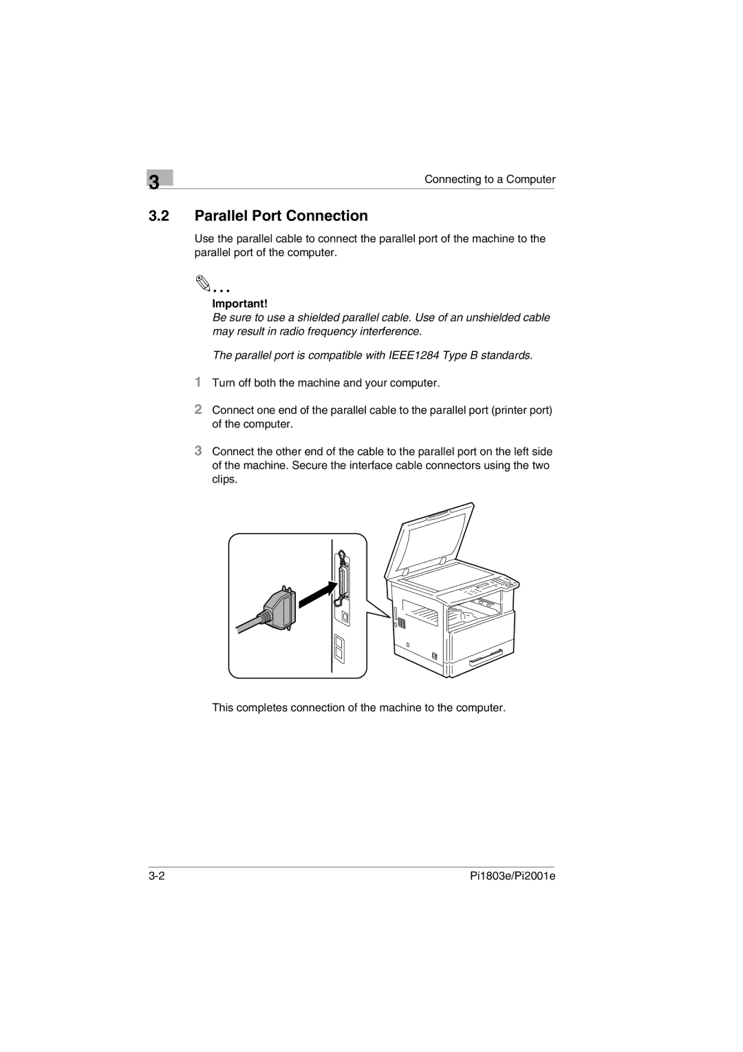 Konica Minolta Pi1803e, Pi2001e manual Parallel Port Connection 