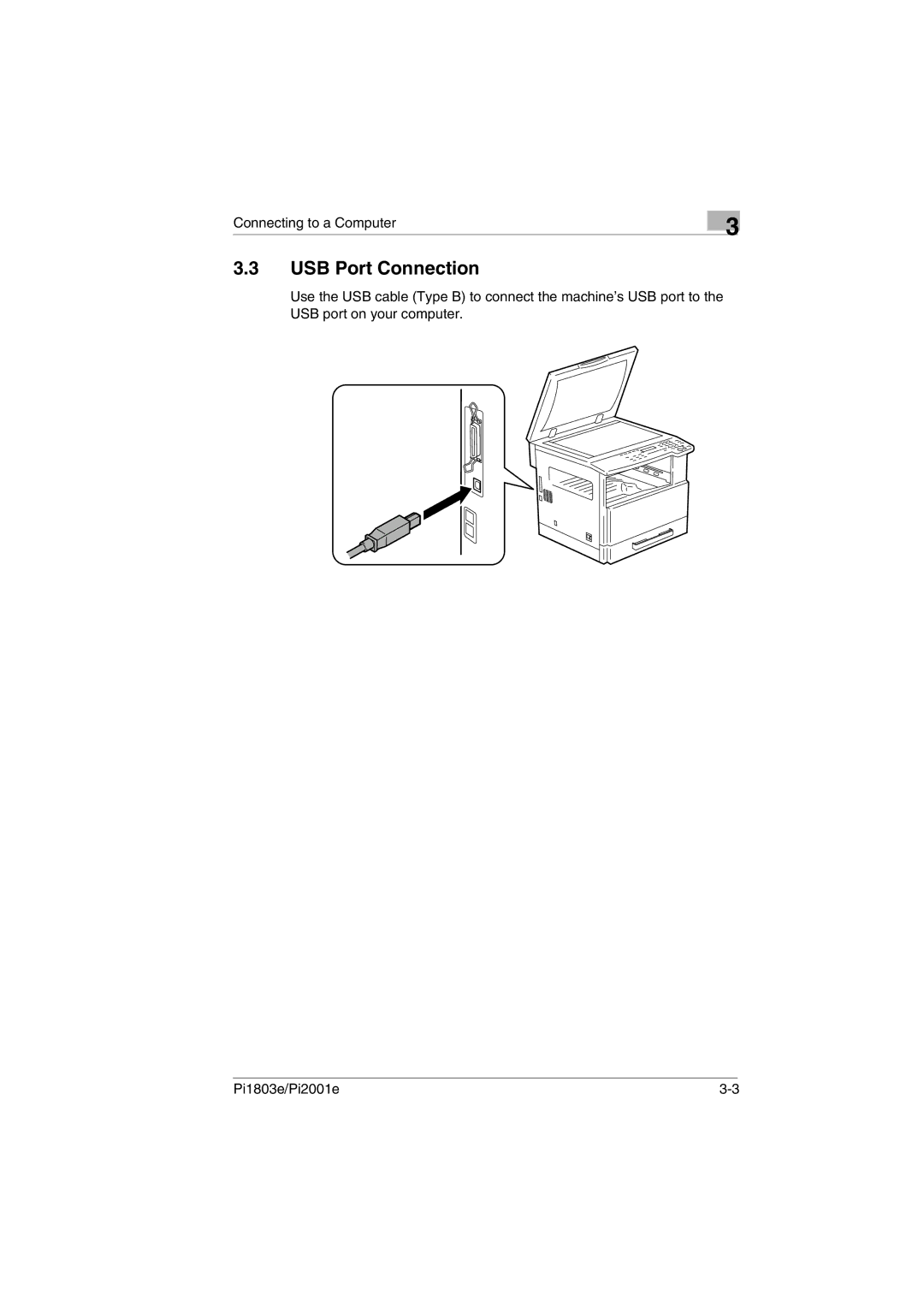 Konica Minolta Pi2001e, Pi1803e manual USB Port Connection 