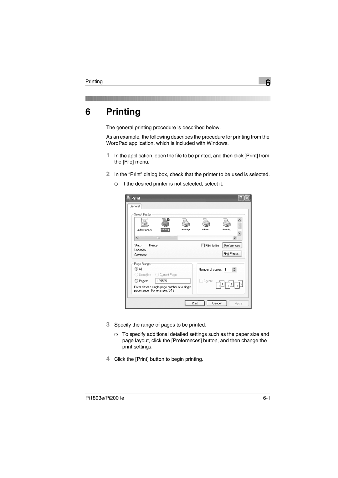 Konica Minolta Pi2001e, Pi1803e manual Printing 