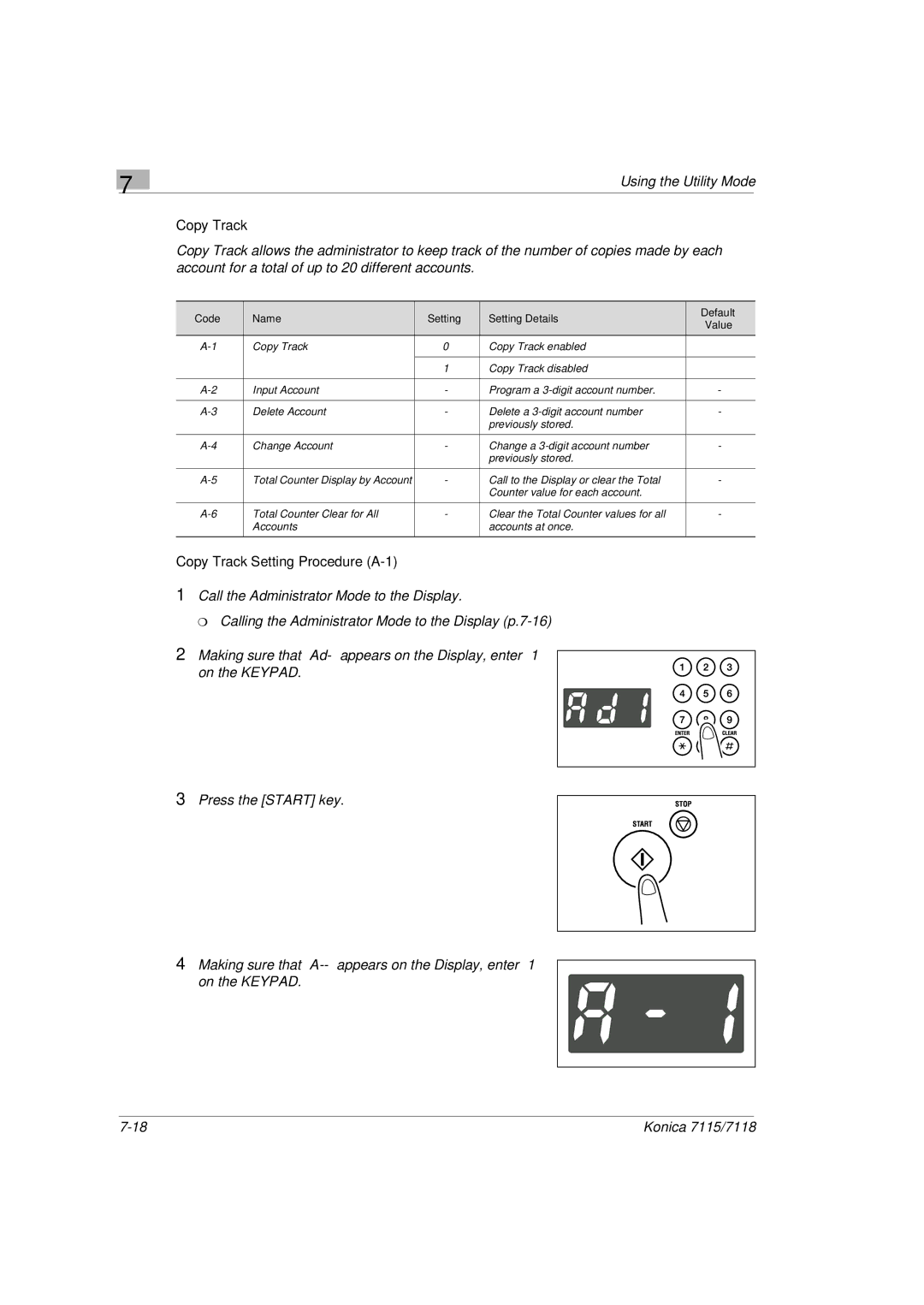 Konica Minolta Printer Copier manual Copy Track Setting Procedure A-1 