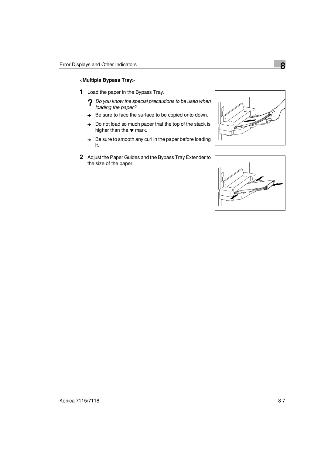 Konica Minolta Printer Copier manual Load the paper in the Bypass Tray 