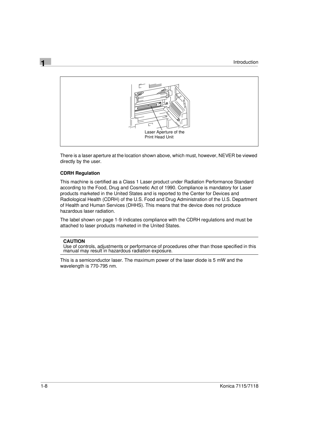 Konica Minolta Printer Copier manual Cdrh Regulation 