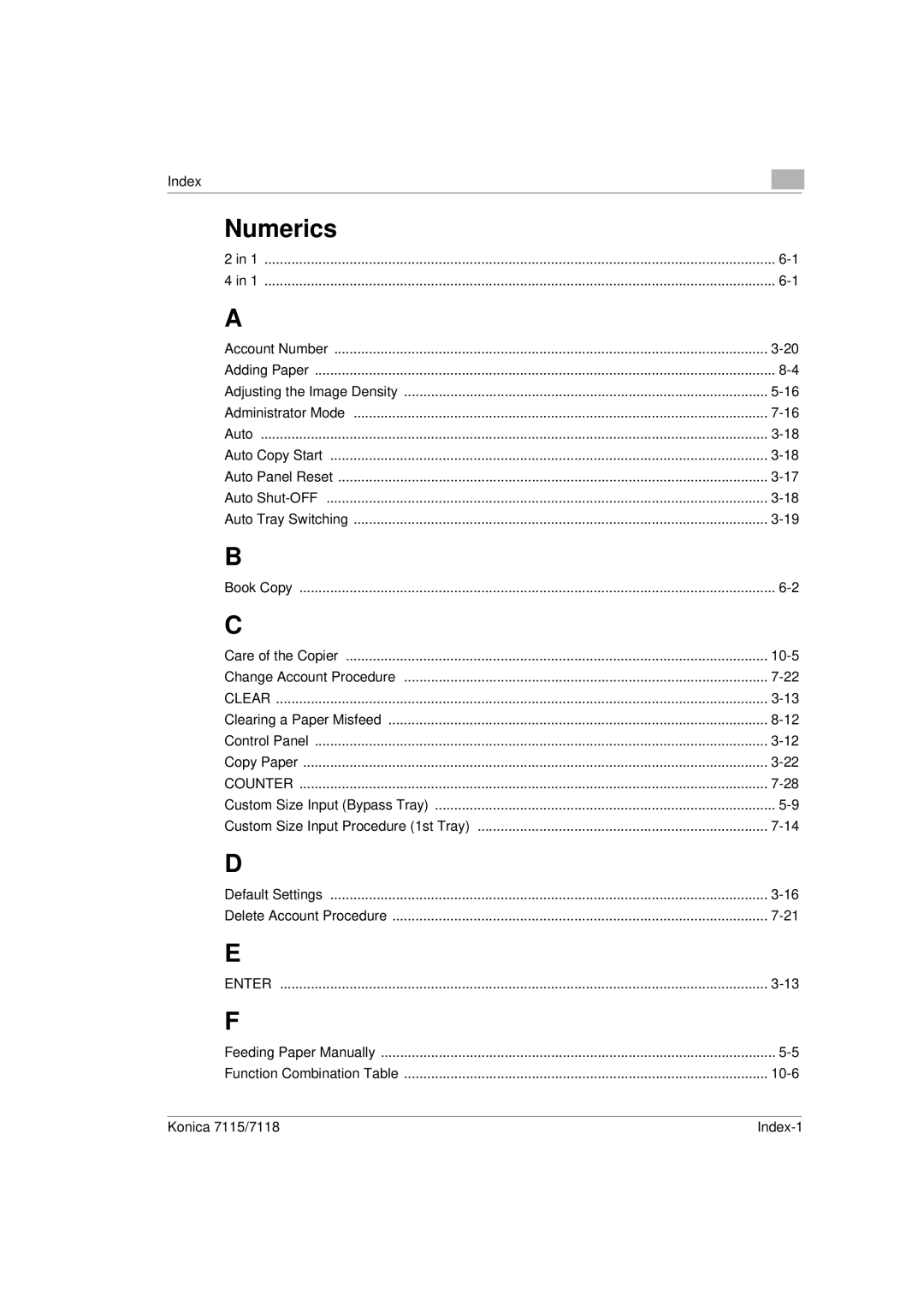 Konica Minolta Printer Copier manual Numerics, Counter 