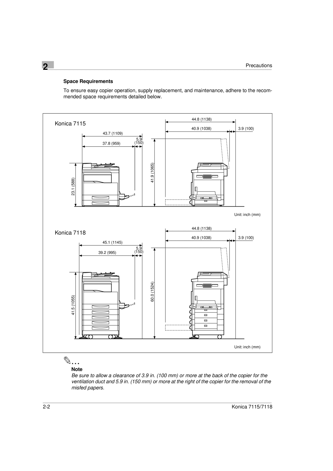 Konica Minolta Printer Copier manual Space Requirements 