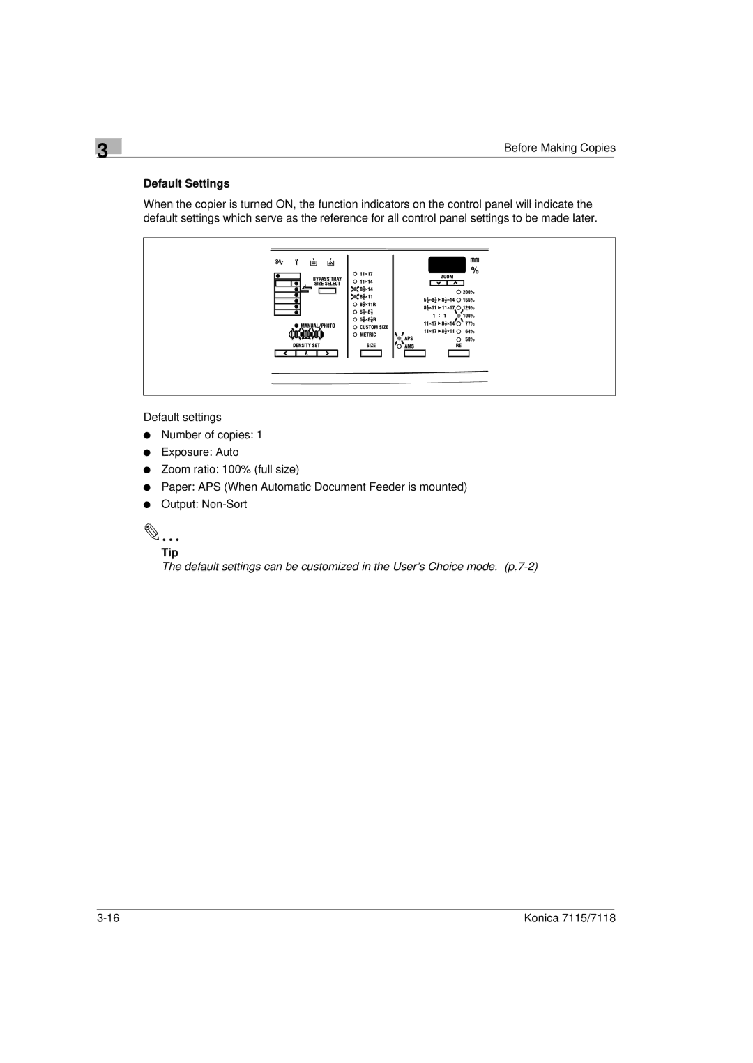 Konica Minolta Printer Copier manual Default Settings, Tip 