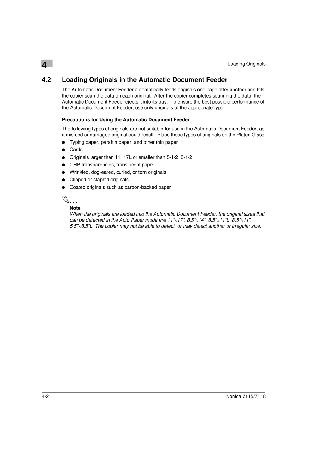 Konica Minolta Printer Copier manual Loading Originals in the Automatic Document Feeder 